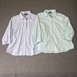 Jones New York Signature Woman 2X Button Down Shirts Blue Striped Lot of 2